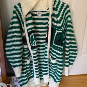 Urban Outfitters Oversized Green and White Sweater
